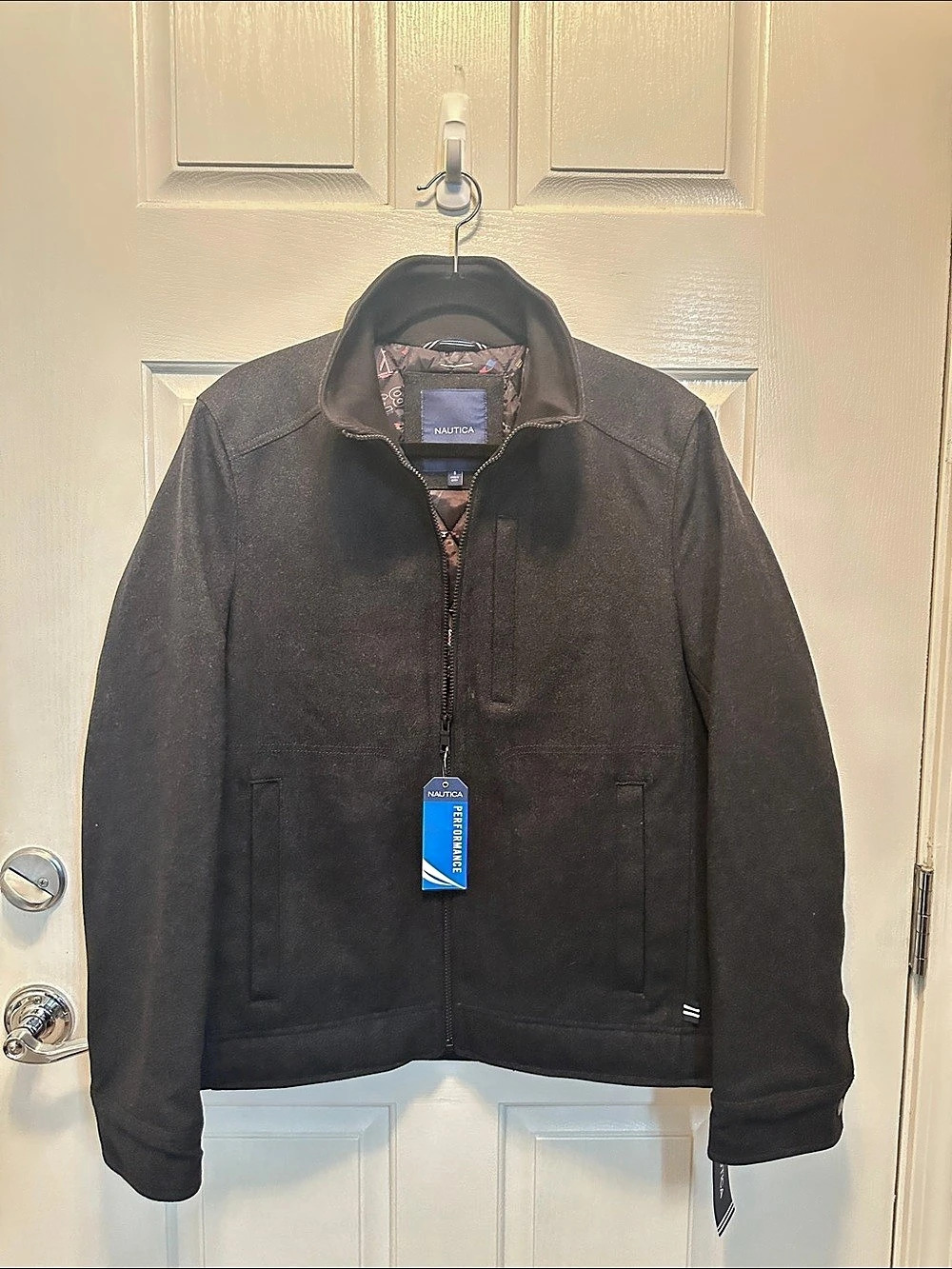 Nautica Performance Wool Blend Jacket in Black Quilted Lining Size Small NWT